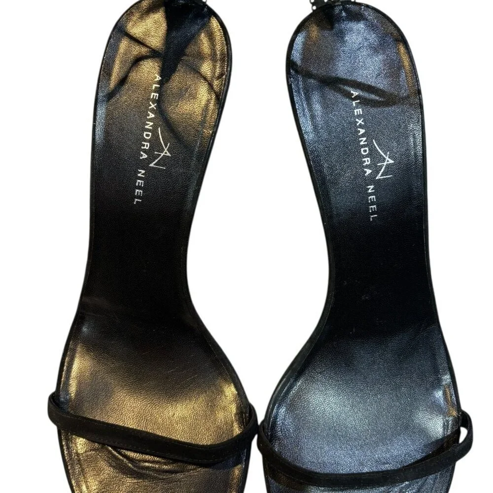 Alexandra Neel Black Suede Lace Up Sandal with Silver Filigree detail Size 40
